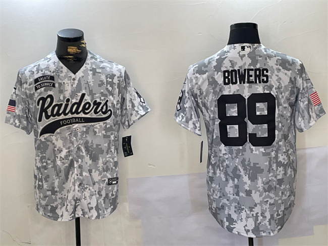 Personalized Men’s Las Vegas Raiders #89 Brock Bowers 2024 Arctic Camo Salute To Service Stitched Baseball Jersey