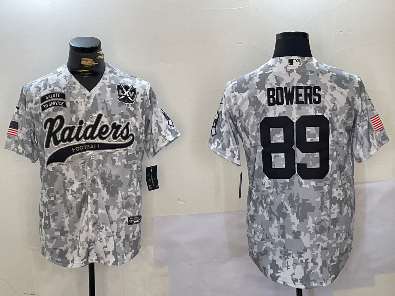 Personalized Men’s Las Vegas Raiders #89 Brock Bowers 2024 Arctic Camo Salute To Service Stitched Baseball Jerseys