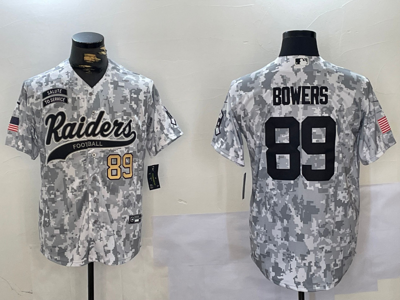 Personalized Men’s Las Vegas Raiders #89 Brock Bowers 2024 Arctic Camo Salute To Service Stitched Baseball Jerseys