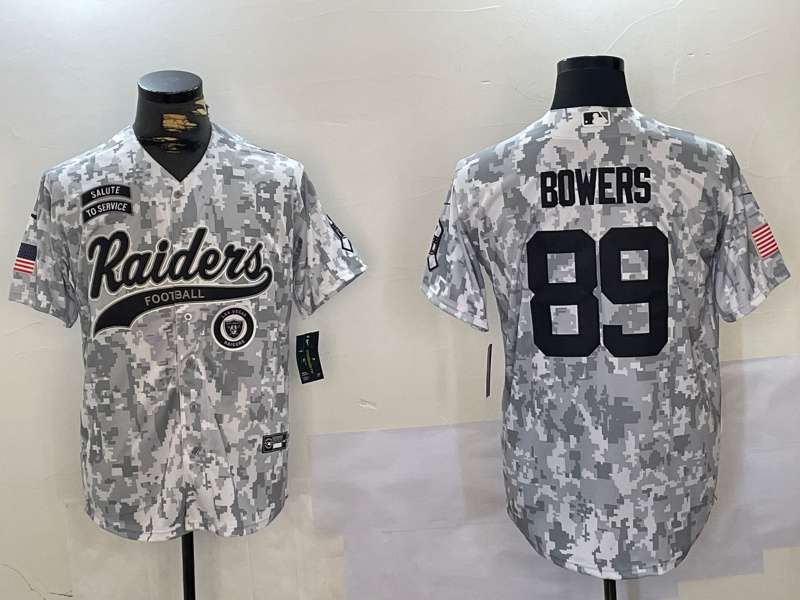 Personalized Men’s Las Vegas Raiders #89 Brock Bowers 2024 Arctic Camo Salute To Service Stitched Baseball Jerseys