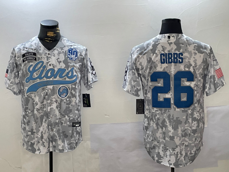 Personalized Men’s Detroit Lions #26 Jahmyr Gibbs 2024 Arctic Camo Salute To Service Stitched Baseball Jerseys