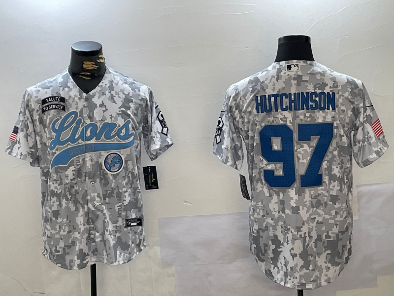 Personalized Men’s Detroit Lions #97 Aidan Hutchinson 2024 Arctic Camo Salute To Service Stitched Baseball Jerseys