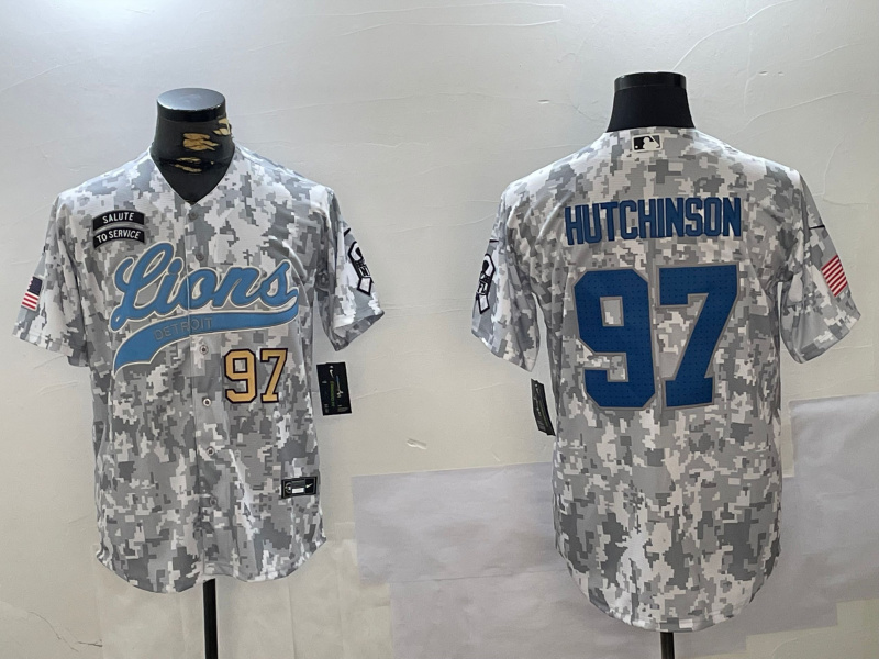 Personalized Men’s Detroit Lions #97 Aidan Hutchinson 2024 Arctic Camo Salute To Service Stitched Baseball Jerseys