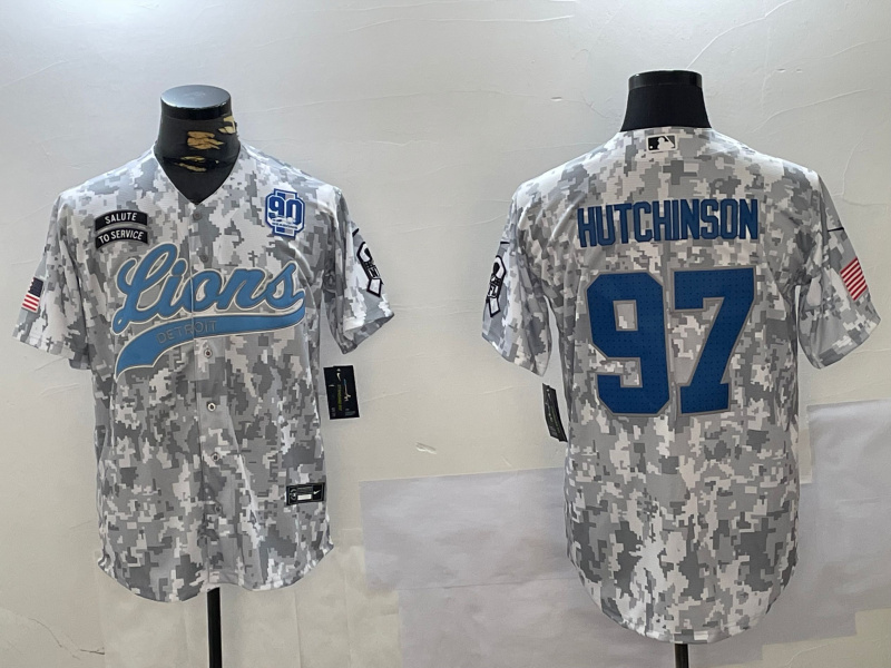 Personalized Men’s Detroit Lions #97 Aidan Hutchinson 2024 Arctic Camo Salute To Service Stitched Baseball Jerseys