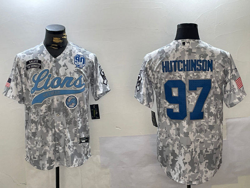 Personalized Men’s Detroit Lions #97 Aidan Hutchinson 2024 Arctic Camo Salute To Service Stitched Baseball Jerseys
