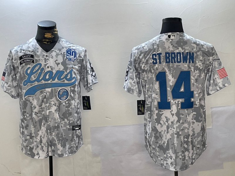 Personalized Men’s Detroit Lions #14 Amon-Ra St. Brown 2024 Arctic Camo Salute To Service Stitched Baseball Jerseys