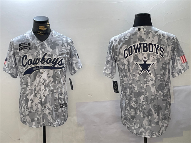 Personalized Men’s Dallas Cowboys Team Big Logo 2024 Arctic Camo Salute To Service Stitched Baseball Jersey