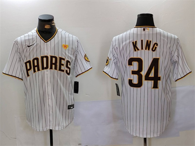 Personalized Men’s San Diego Padres #34 Michael King White With PS Patch Cool Base Stitched Baseball Jersey