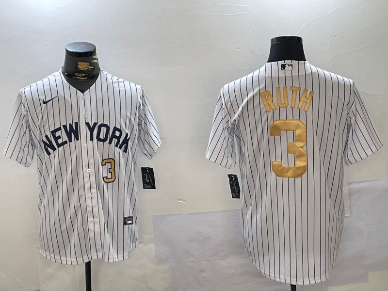 Personalized Men’s New York Yankees #3 Babe Ruth White Pinstripe Fashion Cool Base Jerseys