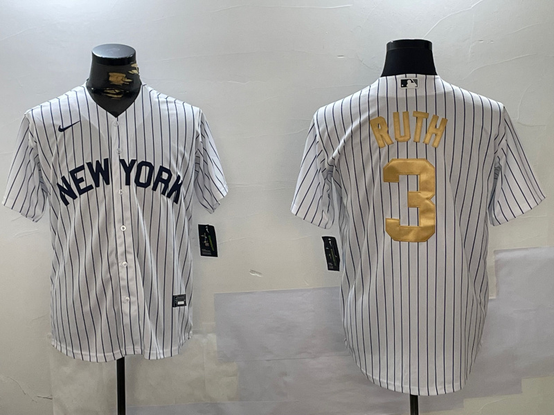 Personalized Men’s New York Yankees #3 Babe Ruth White Pinstripe Fashion Cool Base Jerseys