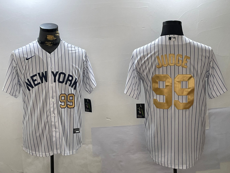 Personalized Men’s New York Yankees #99 Aaron Judge White Pinstripe Fashion Cool Base Jerseys
