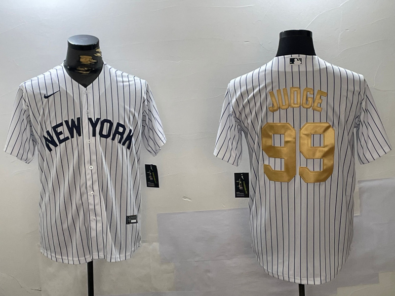 Personalized Men’s New York Yankees #99 Aaron Judge White Pinstripe Fashion Cool Base Jerseys