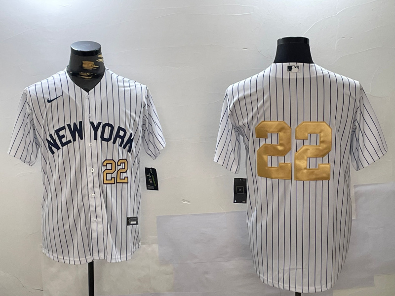Personalized Men’s New York Yankees #22 Juan Soto White Pinstripe Without Name Fashion Cool Base Jerseys