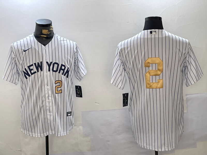 Personalized Men’s New York Yankees #2 Derek Jeter White Pinstripe Without Name Fashion Cool Base Jerseys