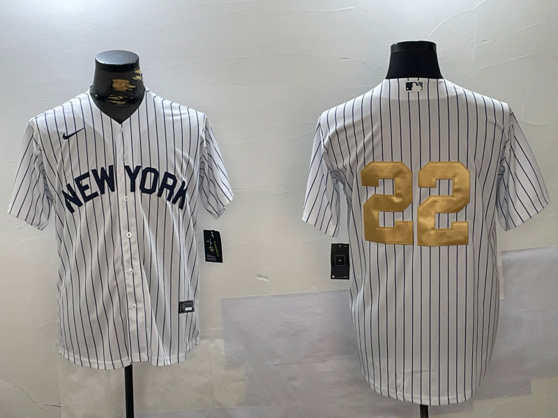 Personalized Men’s New York Yankees #22 Juan Soto White Pinstripe Without Name Fashion Cool Base Jerseys