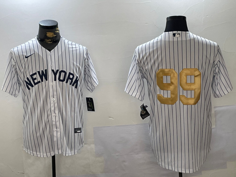 Personalized Men’s New York Yankees #99 Aaron Judge White Pinstripe Without Name Fashion Cool Base Jersey
