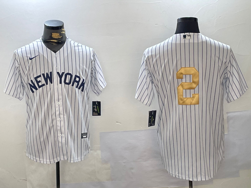Personalized Men’s New York Yankees #2 Derek Jeter White Pinstripe Without Name Fashion Cool Base Jerseys
