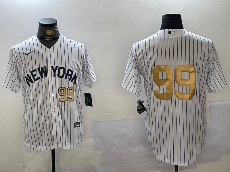 Personalized Men’s New York Yankees #99 Aaron Judge White Pinstripe Without Name Fashion Cool Base Jerseys