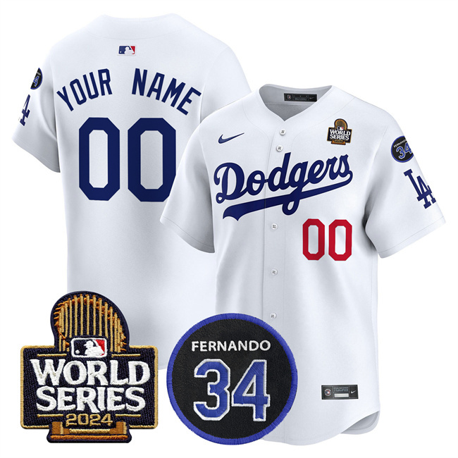 Personalized Men’s Los Angeles Dodgers ACTIVE PLAYER White 2024 World Series With Fernando Memorial Patch Limited Stitched Baseball Jersey