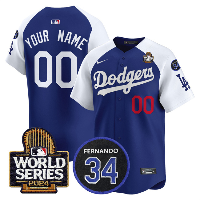 Personalized Men’s Los Angeles Dodgers ACTIVE PLAYER Royal White 2024 World Series With Fernando Memorial Patch Limited Stitched Baseball Jersey
