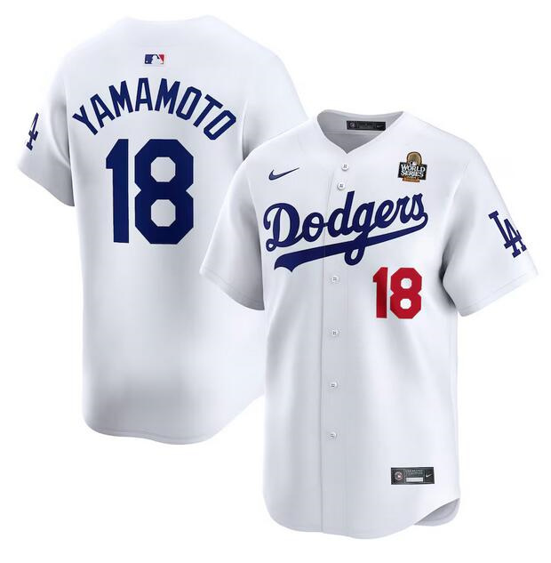 Personalized Men’s Los Angeles Dodgers #18 Yoshinobu Yamamoto White 2024 World Series Home Limited Stitched Baseball Jersey
