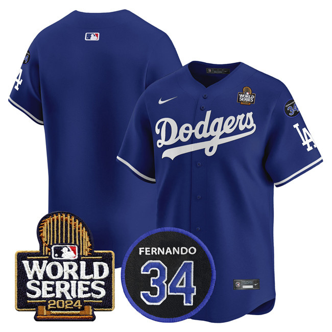 Personalized Men’s Los Angeles Dodgers Blank Royal 2024 World Series With Fernando Memorial Patch Limited Stitched Baseball Jersey