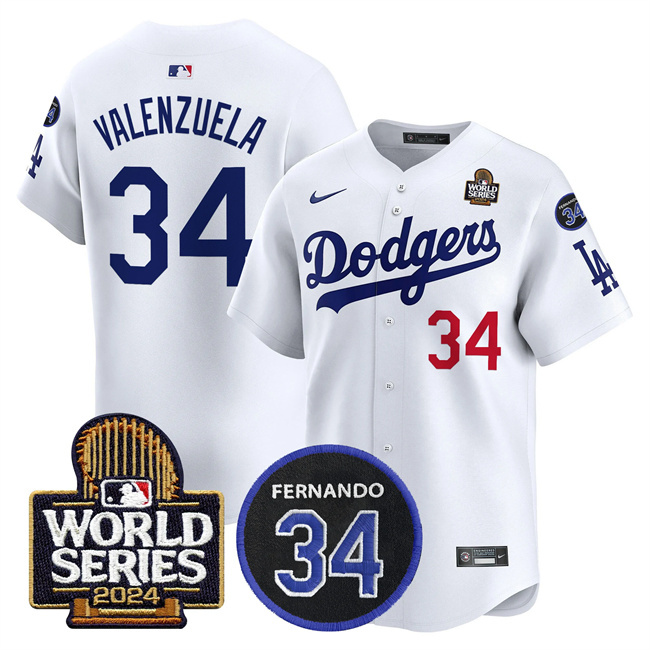 Personalized Men’s Los Angeles Dodgers #34 Toro Valenzuela White 2024 World Series With Fernando Memorial Patch Limited Stitched Baseball Jersey