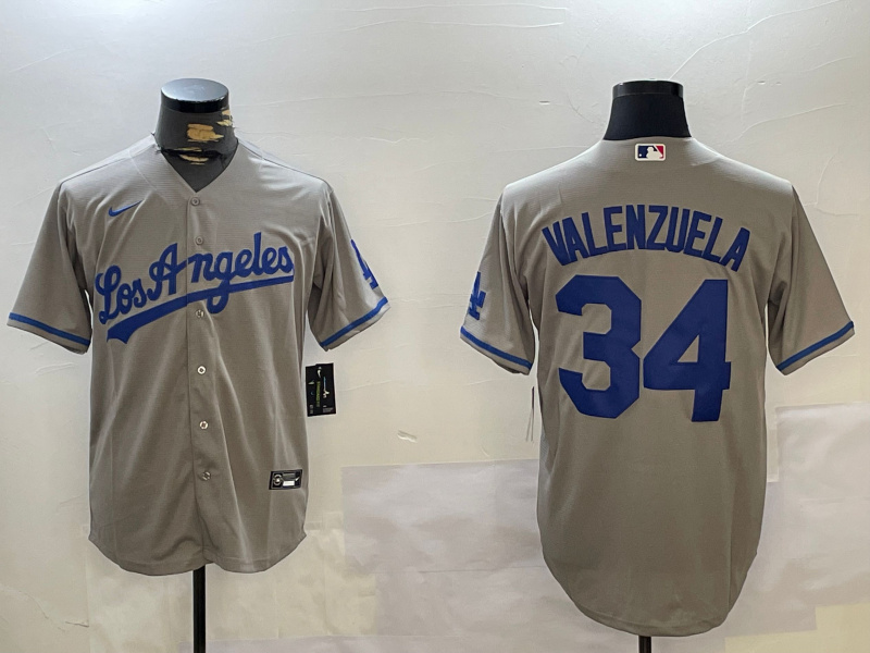 Personalized Los Angeles Dodgers #34 Fernando Valenzuela Grey Authentic Collection Stitched MLB Jersey