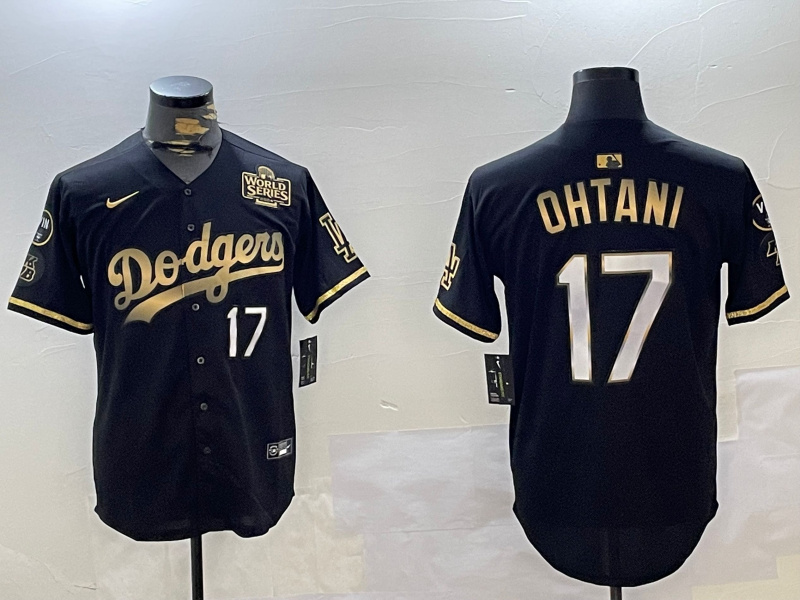 Personalized Men’s Los Angeles Dodgers #17 Shohei Ohtani Black Gold 2024 World Series Champions Cool Base Stitched Baseball Jersey