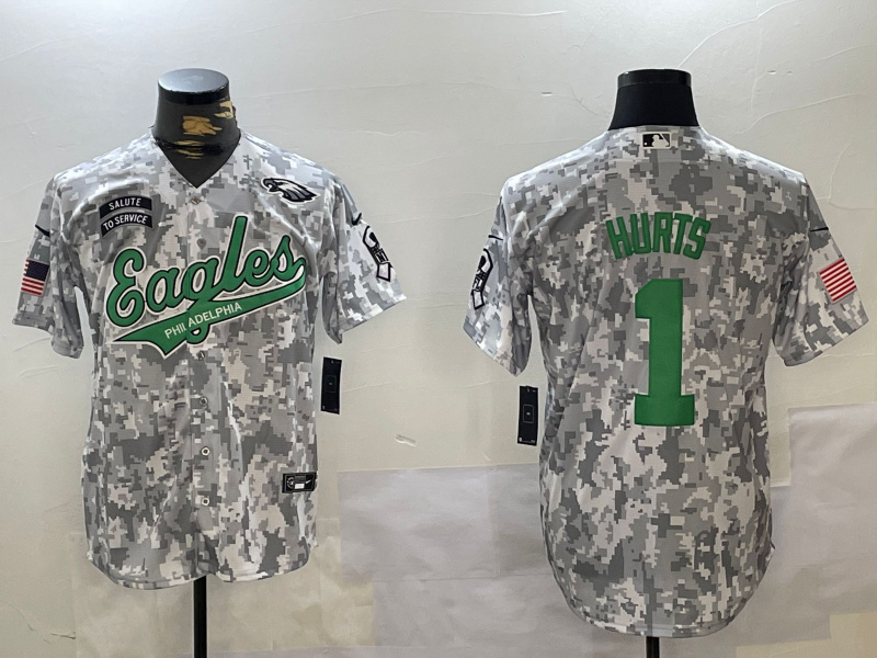 Personalized Men’s Philadelphia Eagles #1 Jalen Hurts Arctic Camo Salute To Service Limited Stitched Jersey