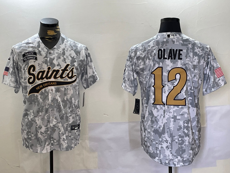 Personalized Men’s New Orleans Saints Team #12 Chris Olave 2024 Arctic Camo Salute To Service Stitched Baseball Jersey