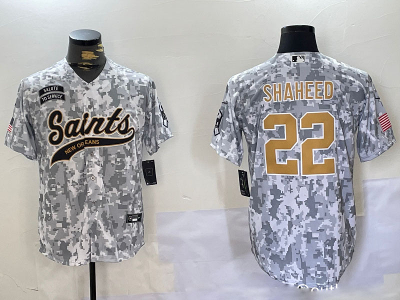 Personalized Men’s New Orleans Saints Team #22 Rashid Shaheed 2024 Arctic Camo Salute To Service Stitched Baseball Jersey