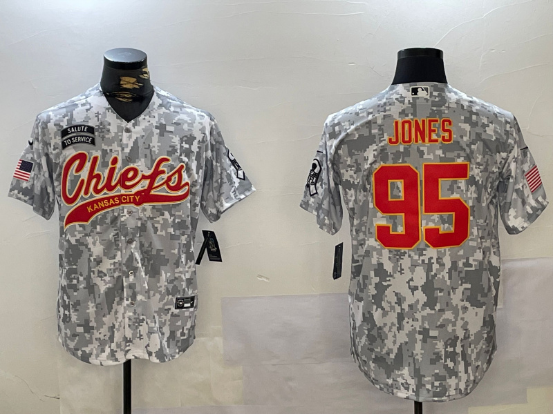 Personalized Men’s Kansas City Chiefs #95 Chris Jones 2024 Arctic Camo Salute To Service Stitched Baseball Jerseys