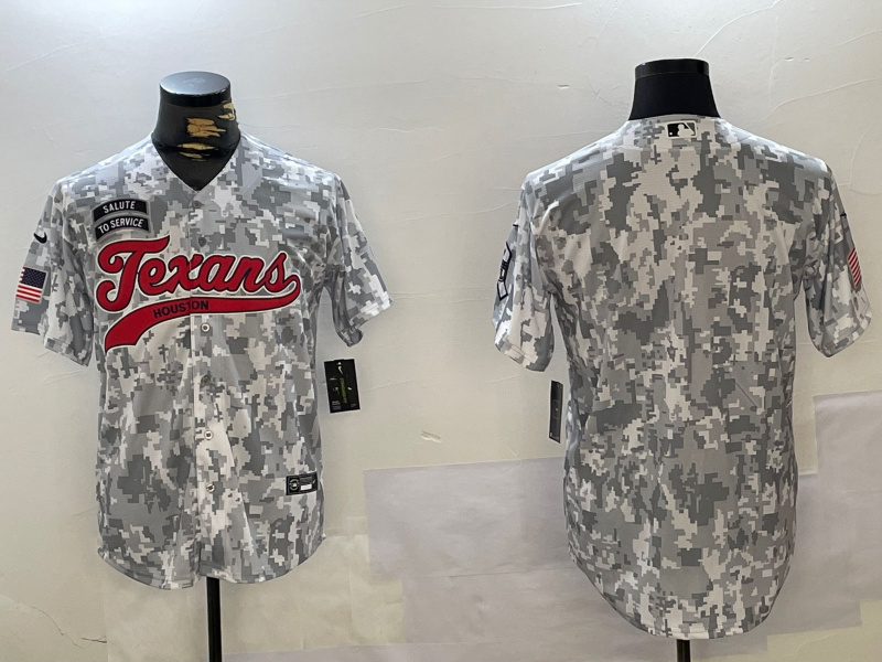 Personalized Men’s Houston Texans Blank Camo With Patch Cool Base Stitched Baseball Jersey
