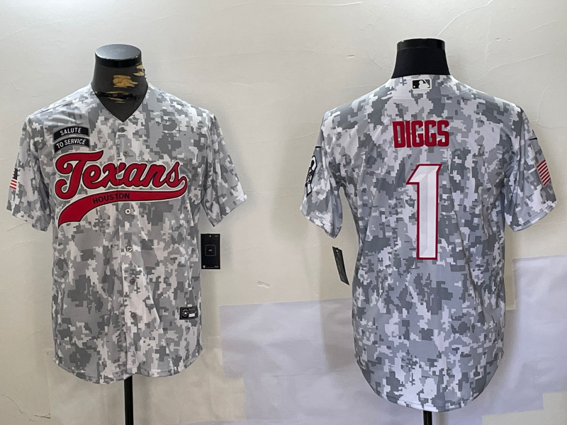 Personalized Men’s Houston Texans #1 Stefon Diggs Camo With Patch Cool Base Stitched Baseball Jersey