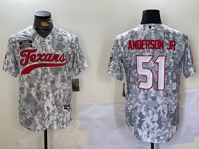 Personalized Men’s Houston Texans #51 Will Anderson Jr Camo With Patch Cool Base Stitched Baseball Jersey