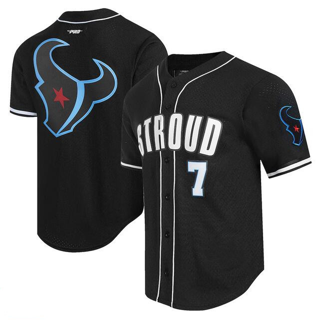 Personalized Men’s Houston Texans #7 C.J. Stroud Black Alternate Logo Mesh Button-Up Stitched Baseball Jersey