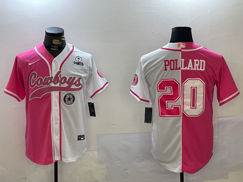 Personalized Men’s Dallas Cowboys #20 Tony Pollard Red White With Patch Cool Base Stitched Baseball Jersey