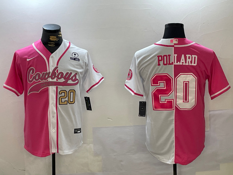 Personalized Men’s Dallas Cowboys #20 Tony Pollard Red White With Patch Cool Base Stitched Baseball Jerseys