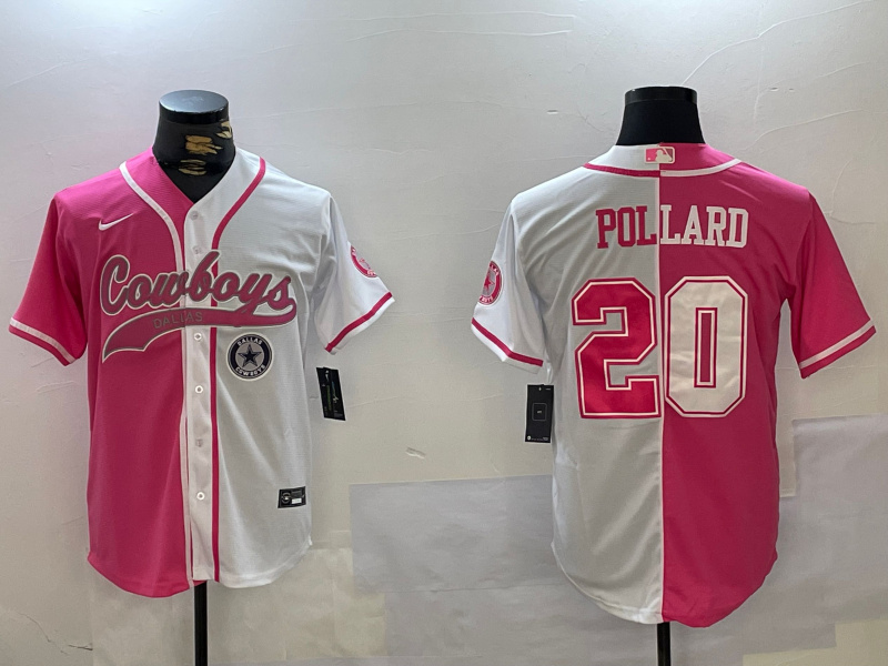 Personalized Men’s Dallas Cowboys #20 Tony Pollard Red White With Patch Cool Base Stitched Baseball Jerseys