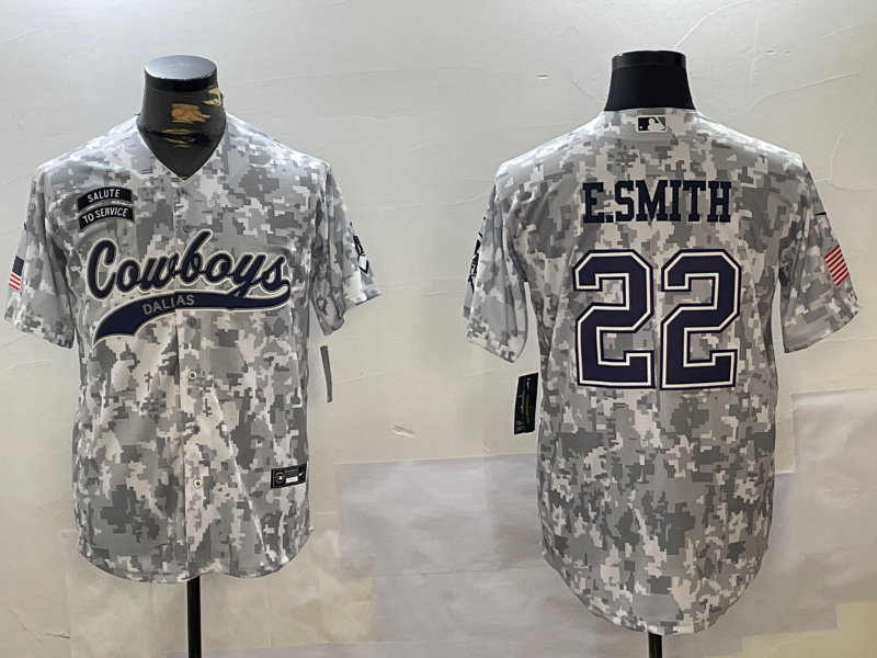 Personalized Men’s Dallas Cowboys #22 Emmitt Smith 2024 Arctic Camo Salute To Service Stitched Baseball Jersey