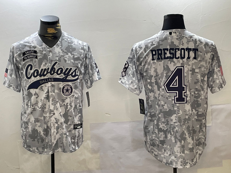 Personalized Men’s Dallas Cowboys #4 Dak Prescott 2024 Arctic Camo Salute To Service Stitched Baseball Jerseys