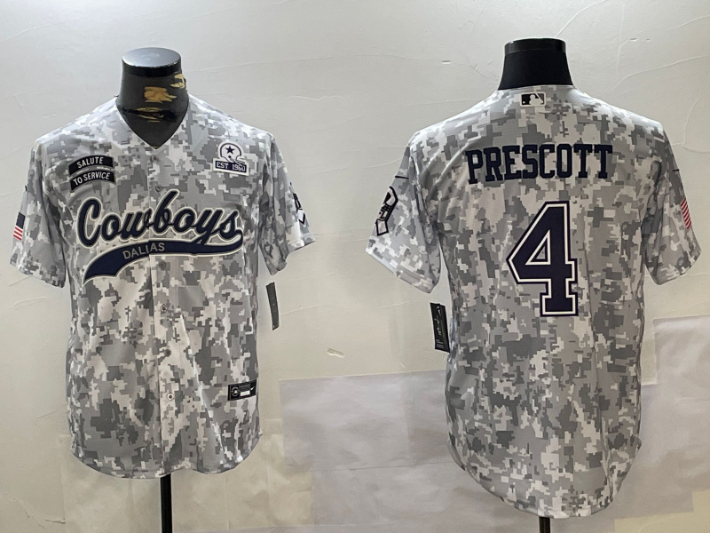 Personalized Men’s Dallas Cowboys #4 Dak Prescott 2024 Arctic Camo Salute To Service Stitched Baseball Jerseys
