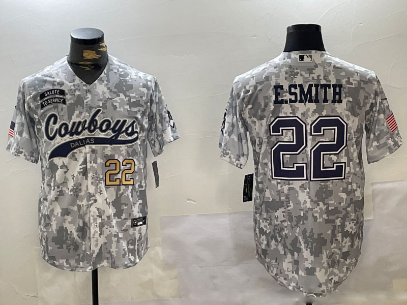 Personalized Men’s Dallas Cowboys #22 Emmitt Smith 2024 Arctic Camo Salute To Service Stitched Baseball Jerseys