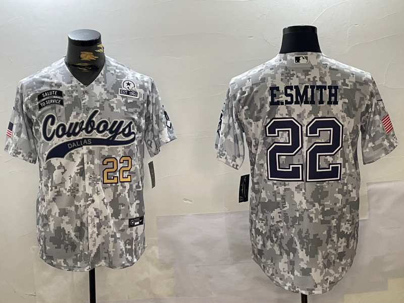 Personalized Men’s Dallas Cowboys #22 Emmitt Smith 2024 Arctic Camo Salute To Service Stitched Baseball Jerseys