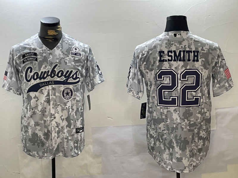 Personalized Men’s Dallas Cowboys #22 Emmitt Smith 2024 Arctic Camo Salute To Service Stitched Baseball Jerseys
