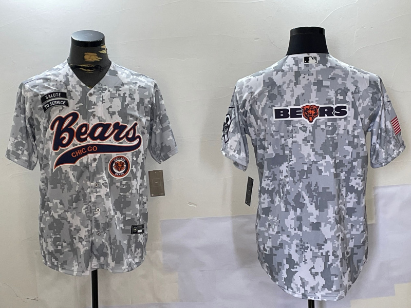 Personalized Men’s Chicago Bears Camo With Patch Cool Base Stitched Baseball Jersey