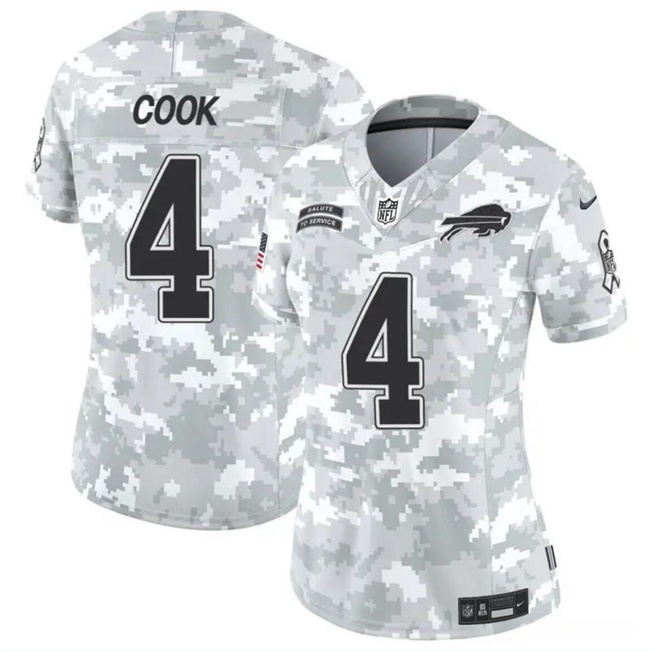 Personalized Women’s Buffalo Bills #4 James Cook 2024 F.U.S.E Arctic Camo Salute To Service Limited Stitched Football Jersey(Run Small)