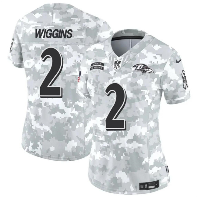 Personalized Women’s Baltimore Ravens #2 Nate Wiggins 2024 F.U.S.E Arctic Camo Salute To Service Limited Stitched Football Jersey(Run Small)
