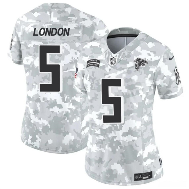 Personalized Women’s Atlanta Falcons #5 Drake London 2024 F.U.S.E Arctic Camo Salute To Service Limited Stitched Football Jersey(Run Small)
